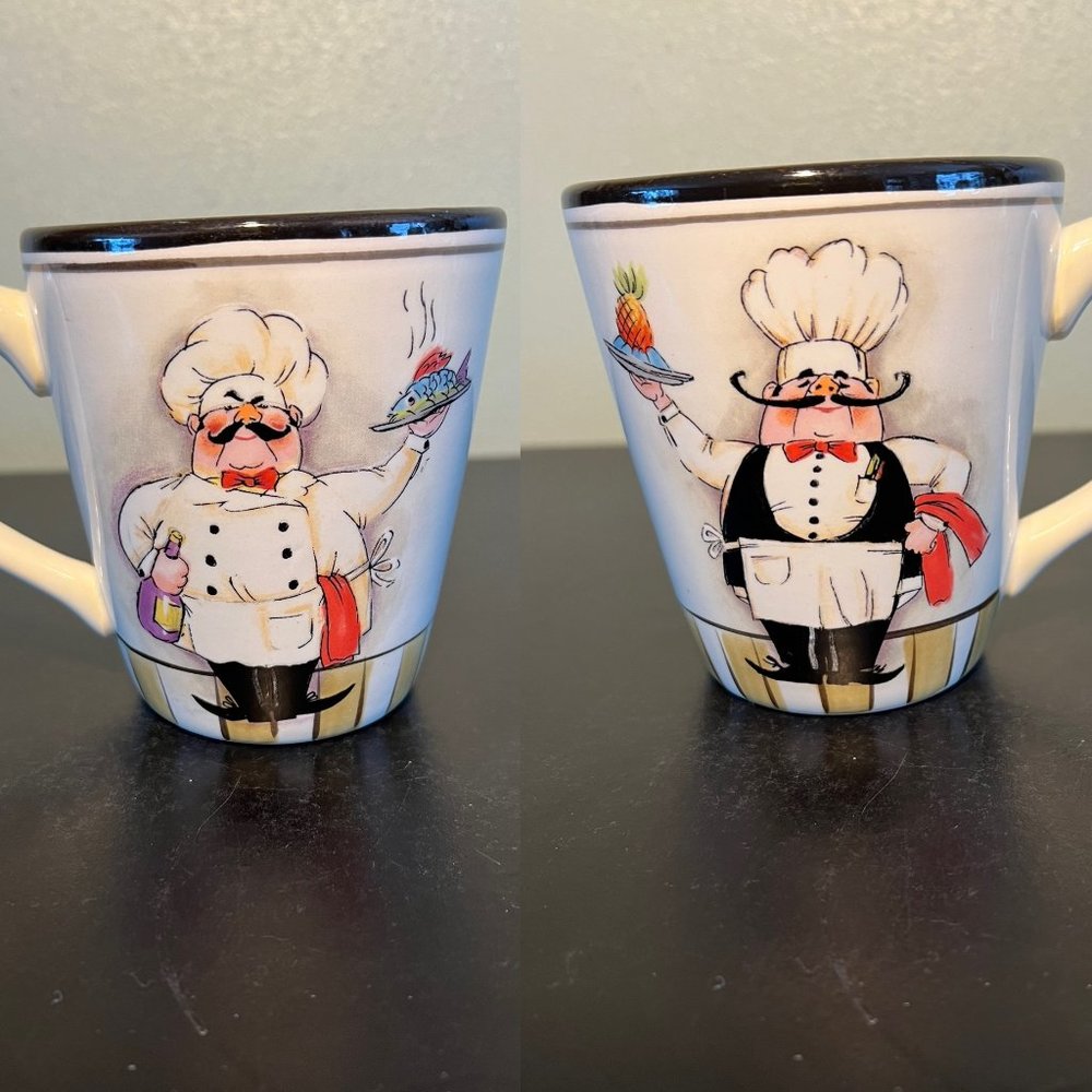 VTG HD Designs Le Chef Stoneware Mug 14oz Whimsical Italian Restaurant Coffee